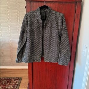 Eileen Fisher Black and Gray Patterned cotton blend jacket sz Large